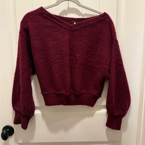 Free People Deep Red V-Neck Sweater